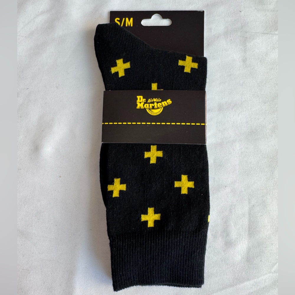 Dr. Martens Cross Logo Black & Yellow Cotton Blend Socks Size S/M
